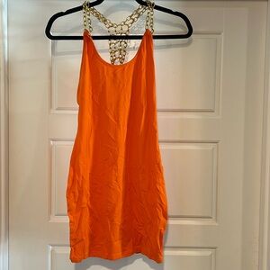 Women’s Orange Tank Top with Gold Chain Detail - Size M | Stylish & Eye-Catching